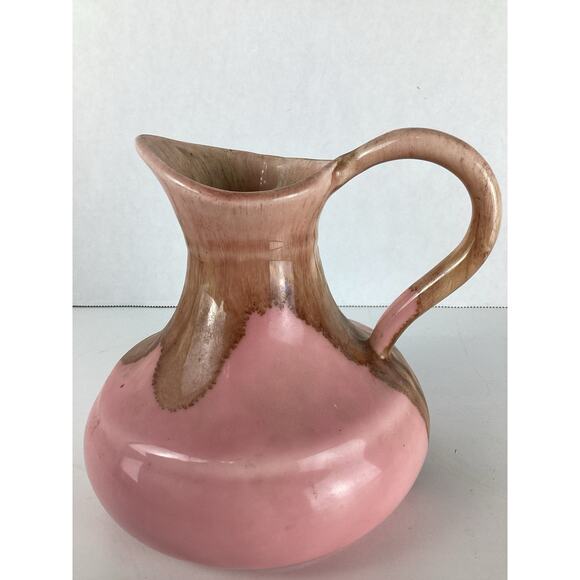 MCM Winart Pink Pottery Drip Glaze Pitcher Pink White Vase VTG - Picture 4 of 10